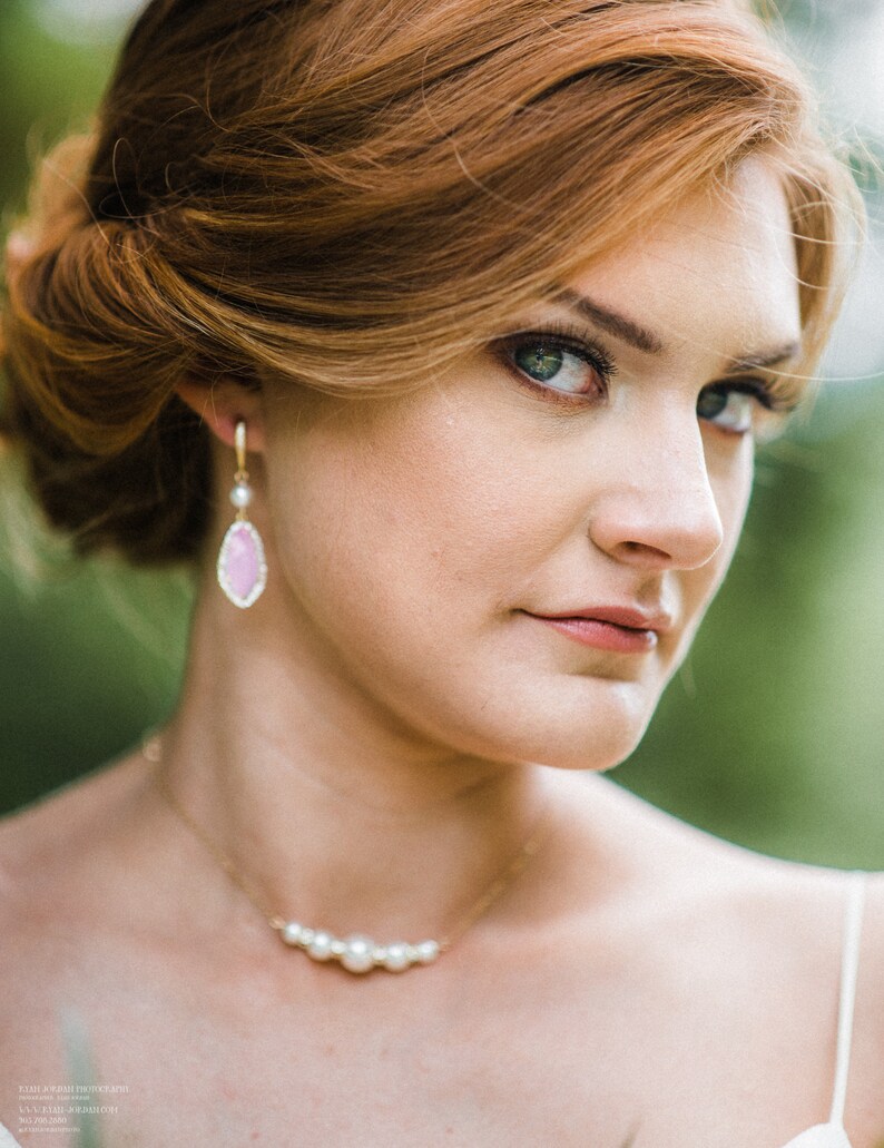 Dainty Pearl Bridal Backdrop Necklace Blush and Gold or Sterling Silver Long Back Necklace Pink Delicate Wedding Back Drop Necklace