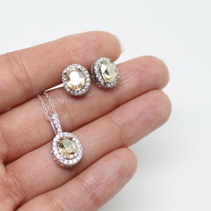 Mother of the Bride Gift, Earrings and Necklace Set from Bride, Champagne Swarovski Crystal, Small Ear Stud, Always be your little Girl Mom