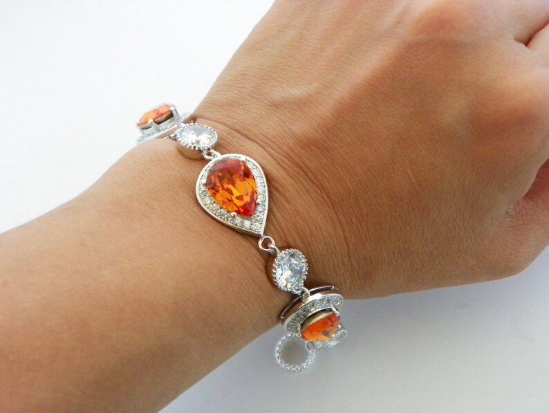 Orange Wedding Bracelet Tangerine Bridal Bracelet Crystal Etsy