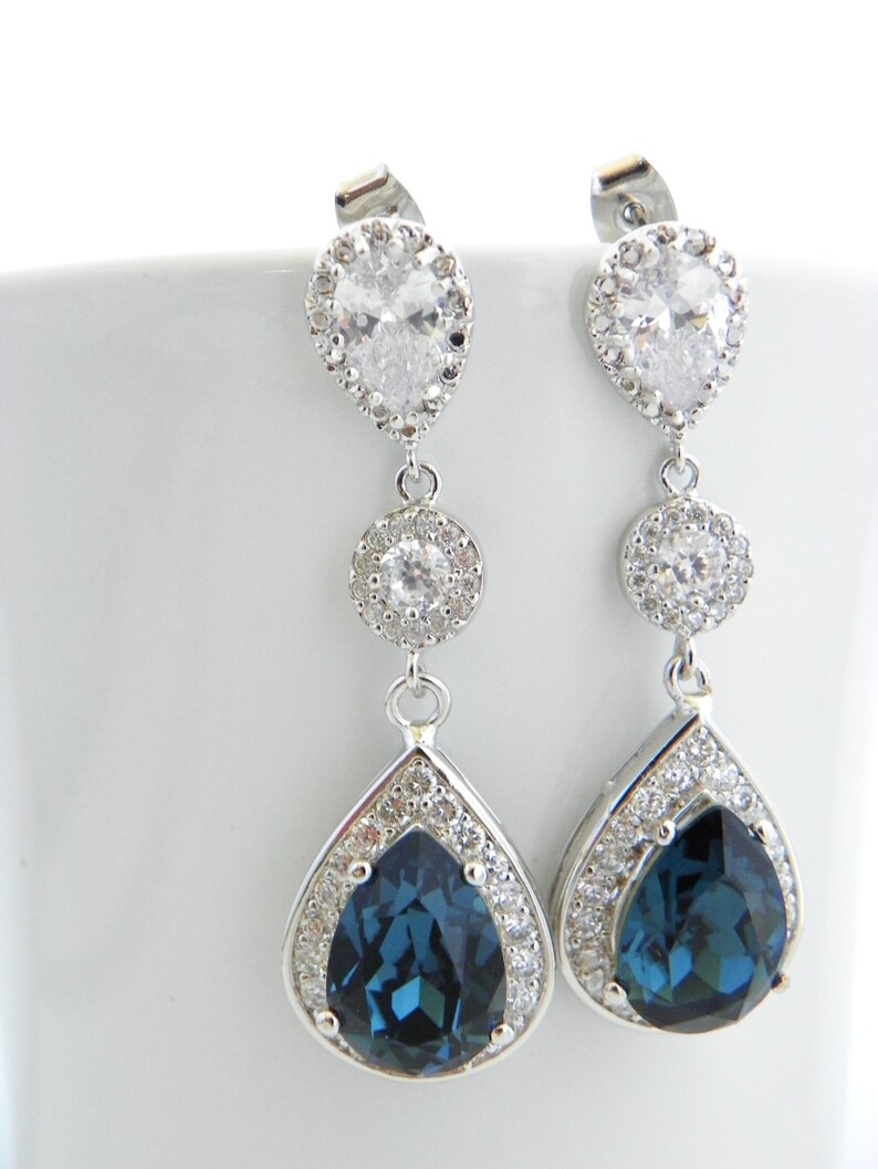 Navy Blue Earrings Montana Blue Wedding Earrings Cubic Etsy