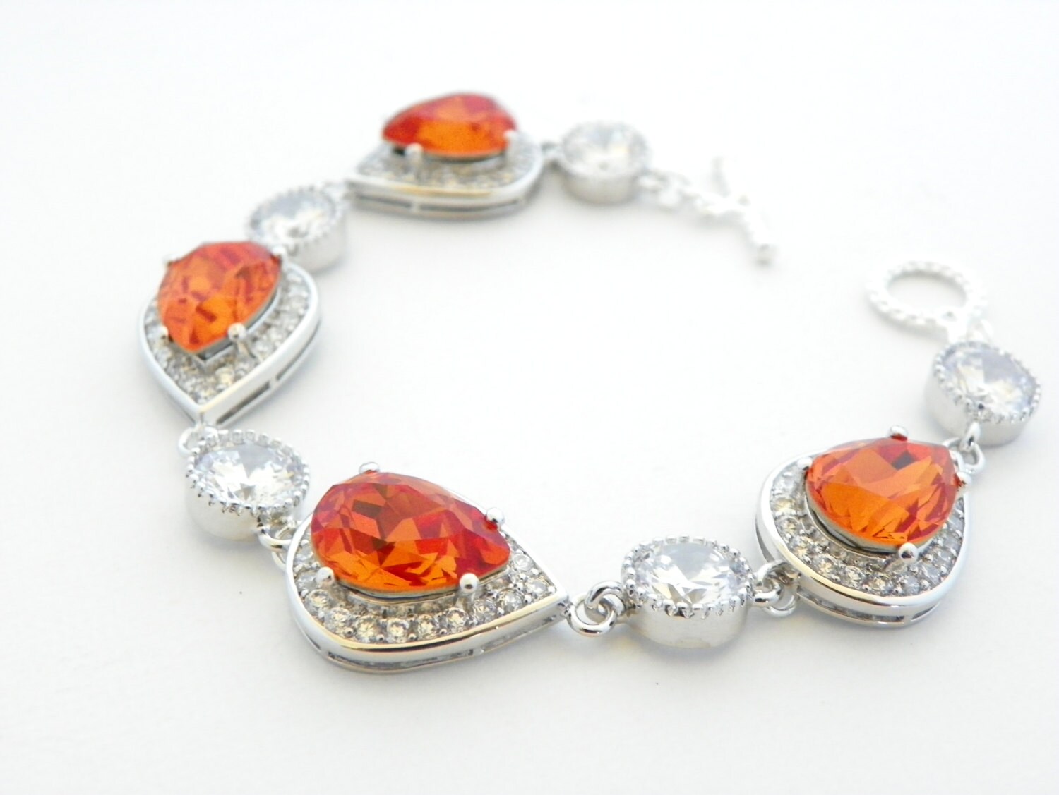 Orange Wedding Bracelet Tangerine Bridal Bracelet Crystal Etsy
