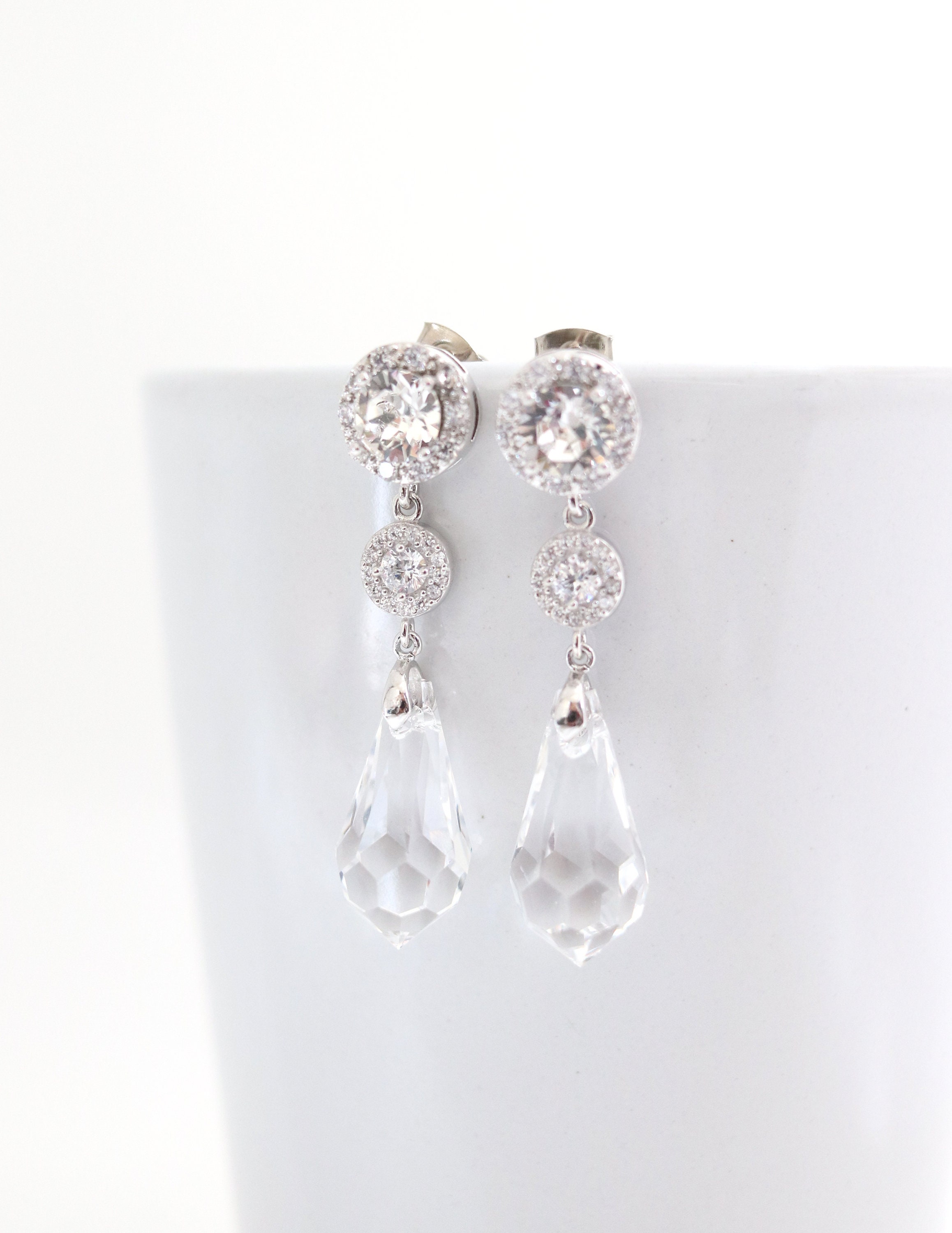 Sparkly Swarovski Bridal Teardrop Earrings Clear Crystal Drop | Etsy