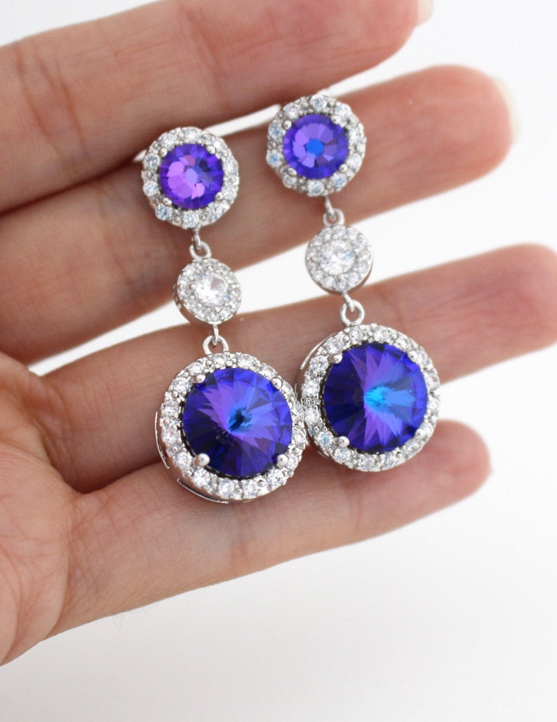 Purple Earrings Purple Bridal Earrings Purple Wedding Etsy