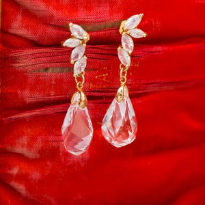 Bridal Dangle Earrings, Clear Swarovski Crystal Teardrop Wedding Earrings in Gold Silver, Small Drop with Flower Post, Bridesmaid Jewelry image 6