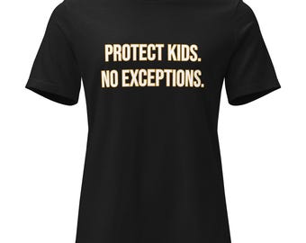 Women's Relaxed T-shirt - Protect Kids. No Exceptions. T-Shirt – Lion & Kitten Graphic – Statement Streetwear