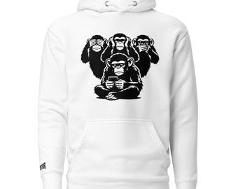 Unisex Hoodie - Monkey Hoodie — Dark Streetwear | See No Evil Modern Proverb Graphic Hoodie