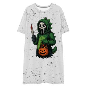 Scream Pajamas – Off-Duty Slashers Halloween T-Shirt Dress | Funny Horror Dress by Shyster Graphics