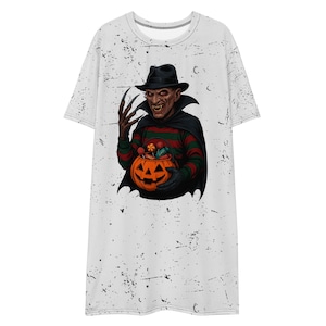 Nightmare Pajamas – Off-Duty Slashers Halloween T-Shirt Dress | Funny Horror Dress by Shyster Graphics