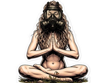 Bubble Free Sticker, Modern Meditation Sticker, Gas Mask Yoga Decal, Dark Aesthetic Art Sticker, Thought Provoking, Shyster Graphics