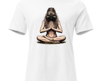 Women's Tee, Gas Mask Yoga Shirt, Modern Meditation Tee, Dark Aesthetic Graphic T-Shirt, Psychological Streetwear, Edgy Concept Apparel