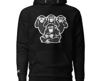 Unisex Hoodie - Monkey Hoodie — Dark Streetwear | See No Evil Modern Proverb Graphic Hoodie