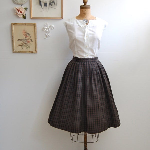 Vintage 1950s Plaid Skirt - 50s Cotton Circle Skirt - The Esther