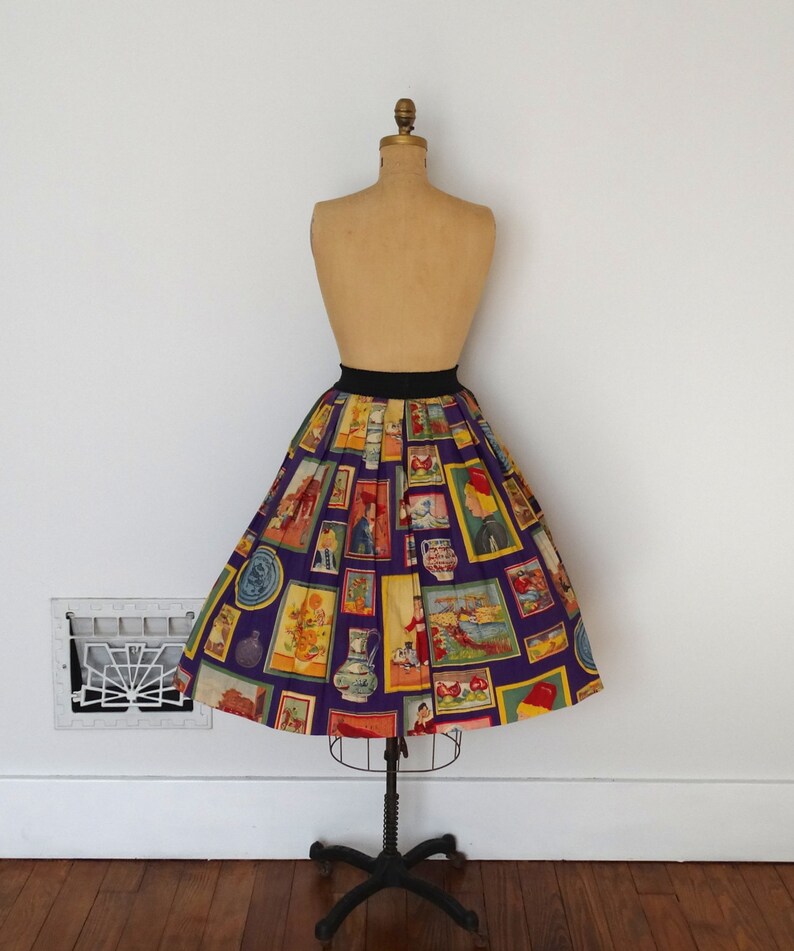 Vintage 50s Skirt 1950s Novelty Print Skirt The Cleo Etsy