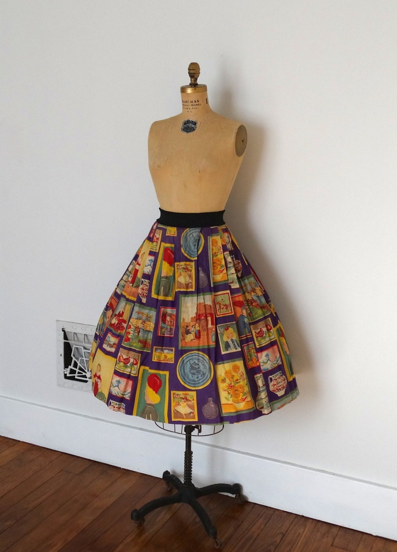 Vintage 50s Skirt 1950s Novelty Print Skirt The Cleo Etsy