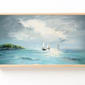 Samsung Nautical Digital Tv Frame Seascape Art |SailBoat Painting | Ocean Wall Art | Lake House Coastal Beach Decor | Mother&#39;s Day