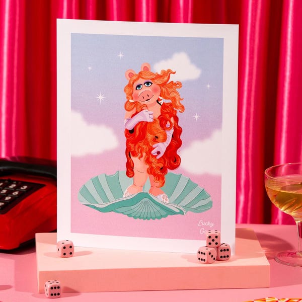 Vintage Birth of a Goddess Piggy Diva Print – Fun Pop Culture Parody Wall Art
