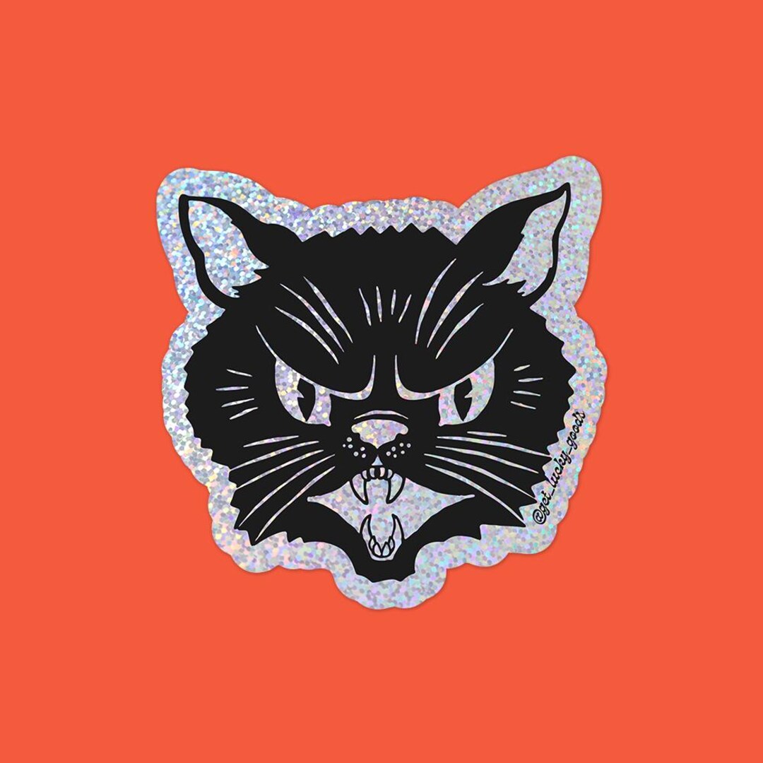 Spooky Kitty Glitter Sticker: Holographic Retro Halloween Cat Decal - Etsy