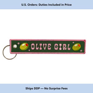 Olive Girl Embroidered Keychain