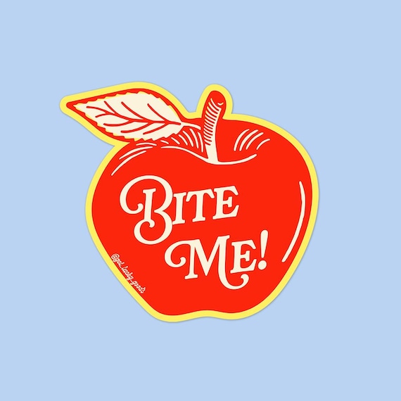 Bite Me Apple Sticker: Retro Vinyl Decal (3" x2.77")
