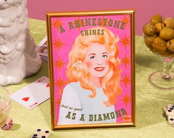 Country Queen Rhinestone Art Print: Retro Music Decor (5x7 & 8x10in
