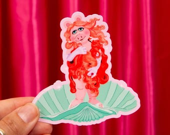 Birth of a Goddess Piggy Diva Sticker – Botticelli Parody Pop Art