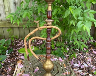 Vintage Brass and Wood Cyprus Hookah Pipe Smoking Device