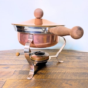 Vintage MCM Copper Chafing Dish Warming Pot Fondue Set