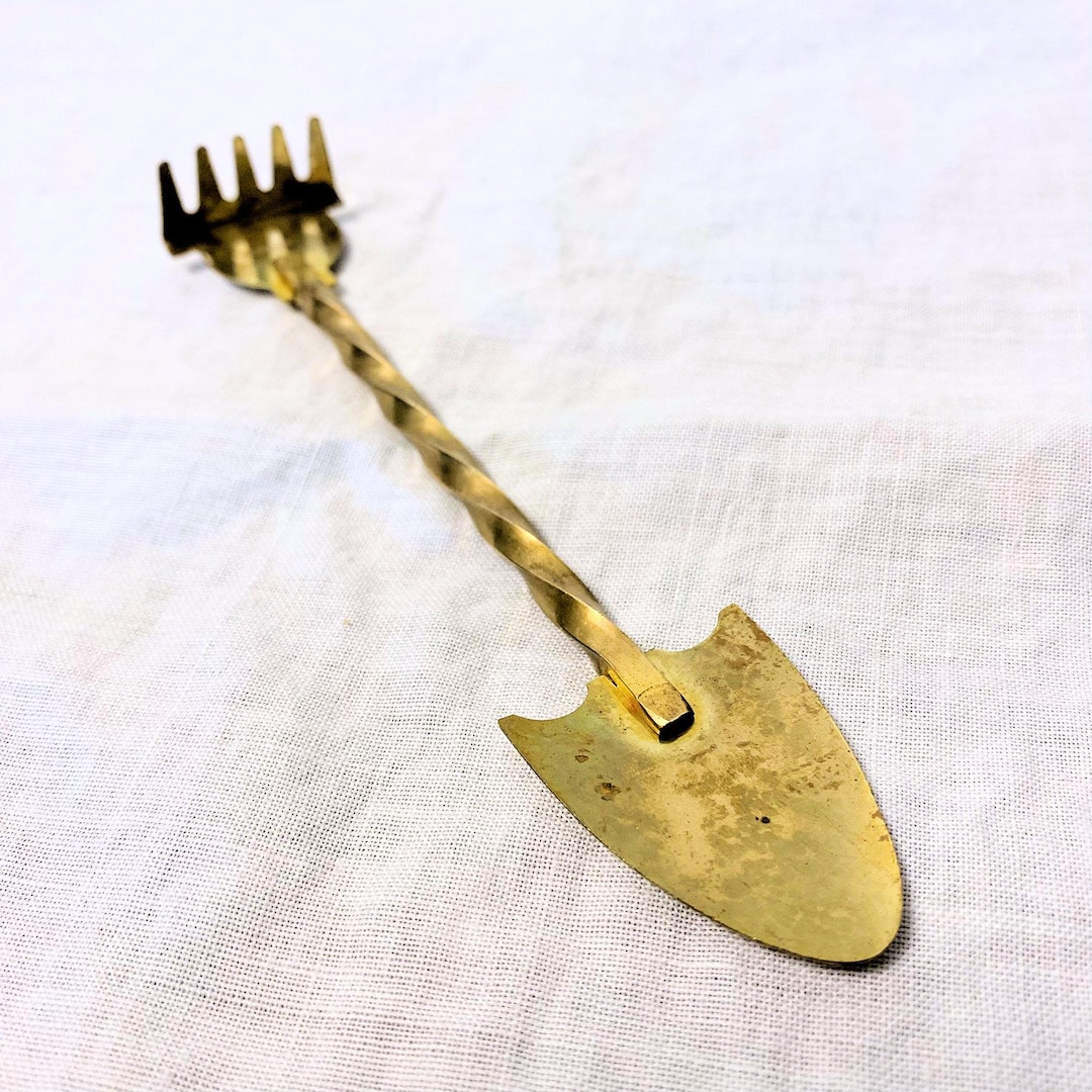 Vintage Swedish Miniature Brass Rake Spade Gardening Tool Collectible ...