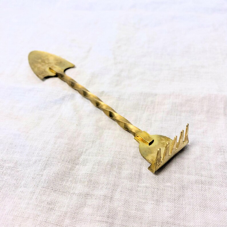 Vintage Swedish Miniature Brass Rake Spade Gardening Tool Collectible ...