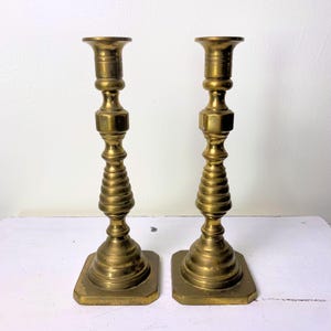 Vintage Brass Beehive Candlesticks Pair Made in USA