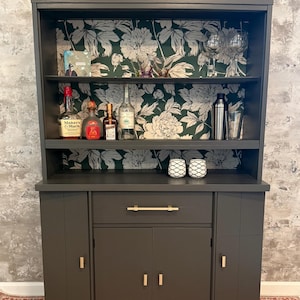Mid-Century Modern Hutch Bar Cabinet: Refinished Solid Wood, 1955