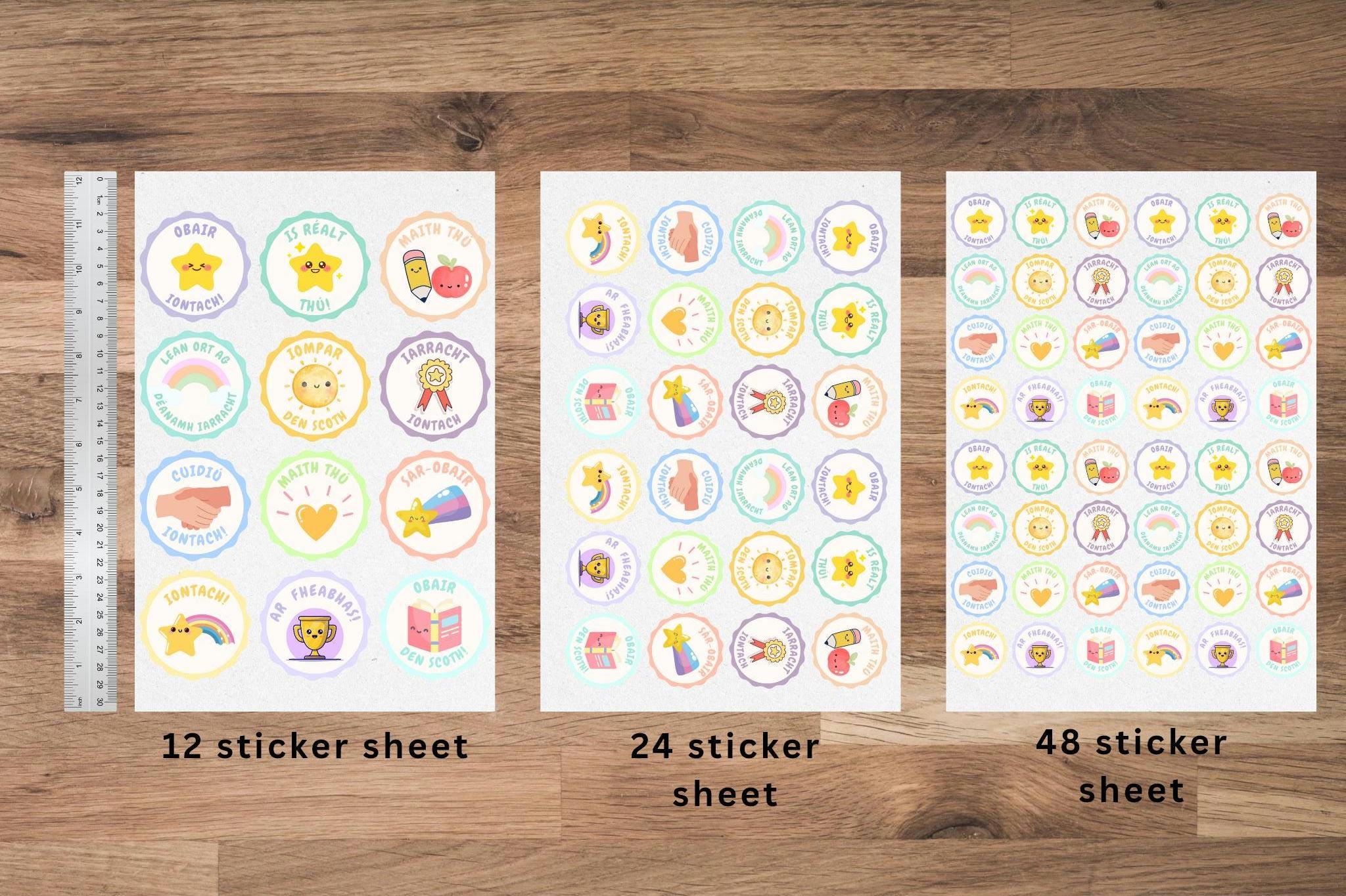 48 Irish Language Motivational Stickers: Gaeilge Classroom Rewards, image size:2048x1365