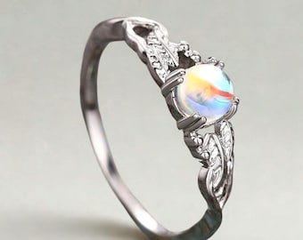 Witchy Moonstone Ring: Silver Vine Band, Celestial Jewelry