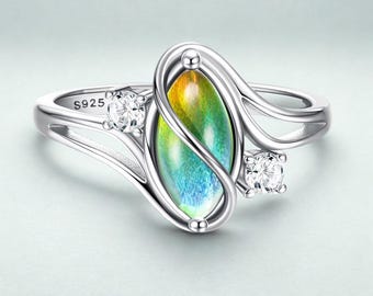 925 sterlingzilveren stemmingsring maansteen – van kleur veranderende emotionele stenen ring met zirkonia-accenten, spirituele maansteen cadeau voor haar