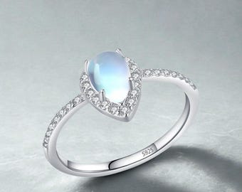 Anillo de piedra lunar en plata de ley: Gema en forma de lágrima, joyería Witchcore