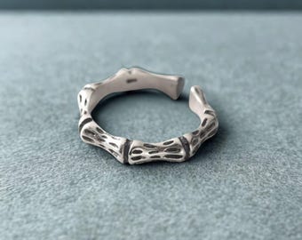 Sterlingzilveren bamboering – verstelbare gotische punkband, getextureerde zilveren gezamenlijke ring voor dames en heren, Witchcore-sieradencadeau