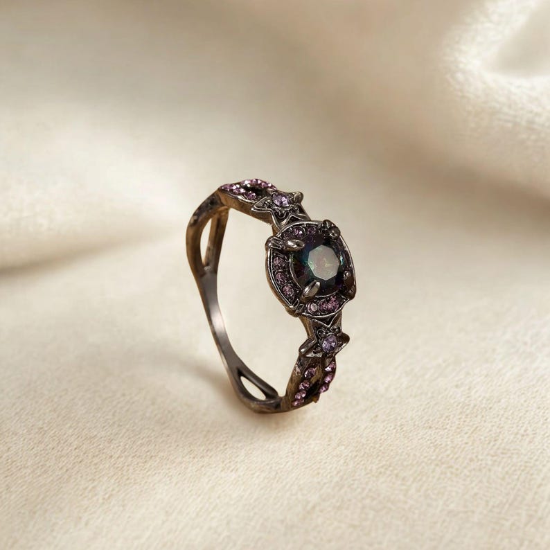 witchcore opal crystal ring – gothic fantasy jewelry gift