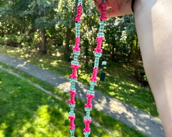 Pink & Clear Blue Kandi Lighter Pouch Necklace