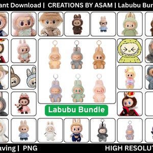 Pacote de Boneca Labubu PNG | Mais de 40 Imagens Clipart Fofas de Labubu | Download Digital de Boneca Kawaii | PNGs com Fundo Transparente para Artesanato