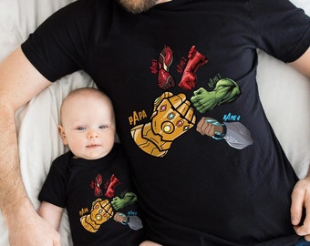 Camiseta personalizada de los Vengadores con puño levantado para papá, camiseta familiar del Día del Padre con puño levantado de los Vengadores, camiseta de regalo para el Día del Padre, camiseta divertida para papá