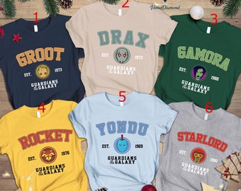 Guardians of the galaxy characters T-shirts, Superhero, Guardians Of The Galaxy All Team, Rocket, Peter Quill, Nebula, Gamora, Groot,