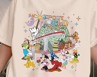 Vintage Mickey and Friends Epcot World Tour 2025 Shirt, Disneyland Epcot Shirt, Family Disneytrip Shirt, Epcot Center Shirt