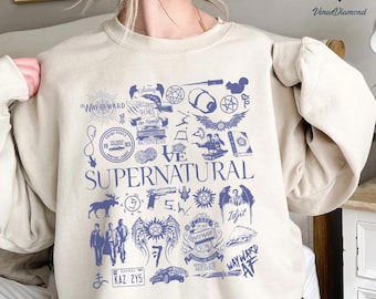 Supernatural Movie Vintage Doodle Art Blue Shirt | Supernatural Vintage Shirt | Dean Winchester Shirt | Winchester Brothers |Dean Winchester