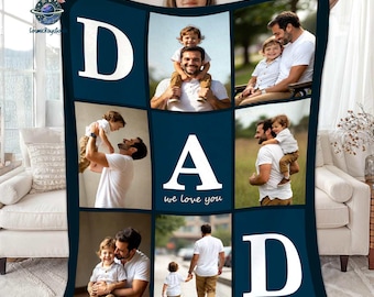 Dad We Love You Fleece Blanket, Custom Photos Collage Blanket With Text, Best Dad Ever Blanket, Father's Day Gift For Dad, Memorial Gifts