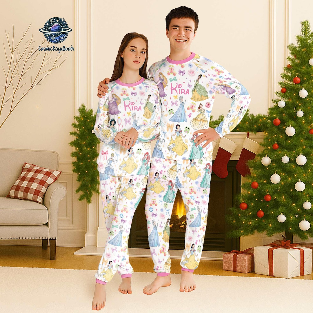 Personalized Disneyland Princess Christmas Pajamas, Ariel Belle Jasmine ...