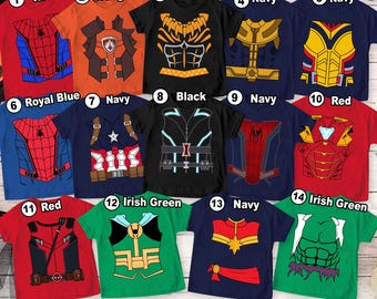 Super Heroes Costume T-shirt, Avengers Costume Shirt, Iron Man Spiderman Thor Hulk, Halloween Group Matchign Tees, Avengers Group Shirts