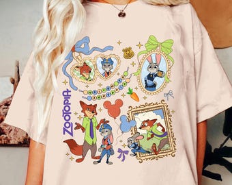Zootopia Coquette Bows T-Shirt: Judy Hopps & Nick Wilde Tee, Retro Zootropolis Disney Tee, WDW Family 2025 Trip Tee