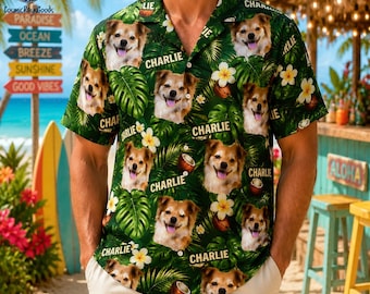 Personalized Dog Face Hawaiian Shirt, Custom Pet Photo Aloha Shirt, Dog Cat Face Tropical Shirt For Dog Dad Mom