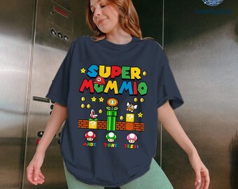 Super Mommio Shirt, super mario mom shirt, personalized Mommio shirt with Kids Names, customize Mother's Day Shirt Gift