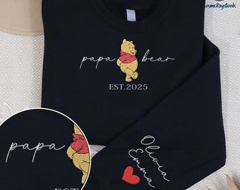 Custom Papa Bear Embroidered Sweatshirt, Papa with Kid Name on Sleeve Sweatshirt, Personalized Dad Sweatshirt, Fathers Day Sweatshirt